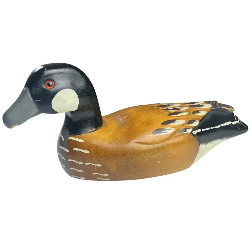 Coaster Co. Vintage Solid Wood Hand Carved Hand Painted Duck Decoy Glass Eye 13”